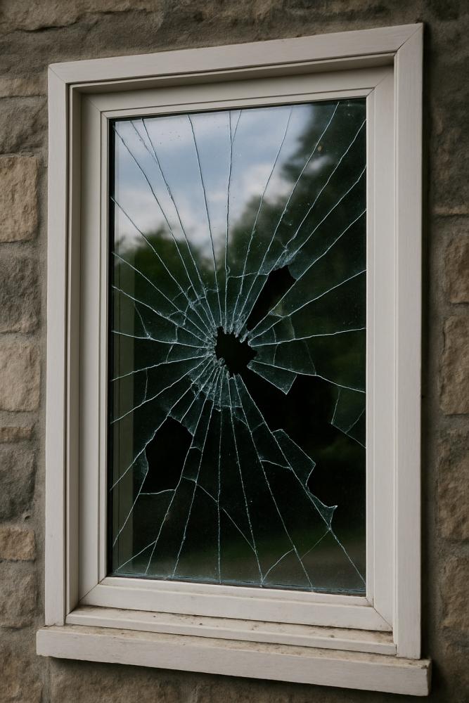 Milgard Window With Shattered Glass Large Hole