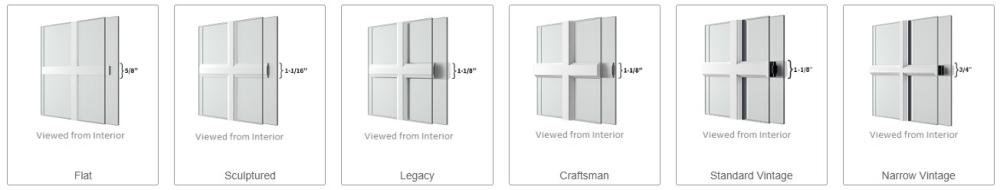 Featured here are the decorative grid styles available for Milgard Ultra Series fiberglass windows. Known for their durability and traditional wood-like appearance, the Ultra Series offers a variety of grid patterns to suit both classic and contemporary designs. This image helps visualize how Milgard fiberglass windows can be customized for timeless curb appeal.