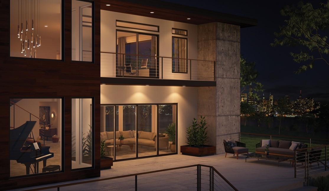 Milgard 4 Panel Sliding Patio Door With Evening City Viewe Front View