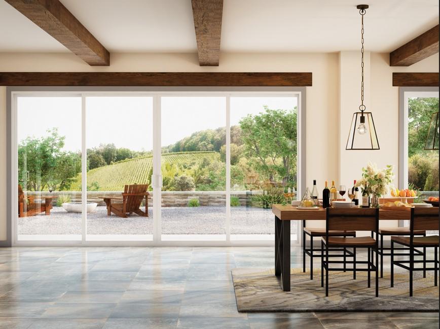 Milgard 4 Panel Sliding Patio Door With White Frame Vineyard View