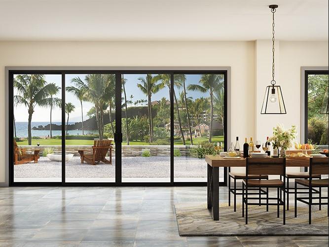 Milgard Sliding Patio Door With Black Frame Ocean View