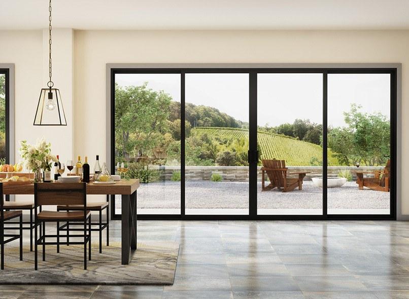 Milgard Trinsic 4 Panel Sliding Patio Door In Dining Room